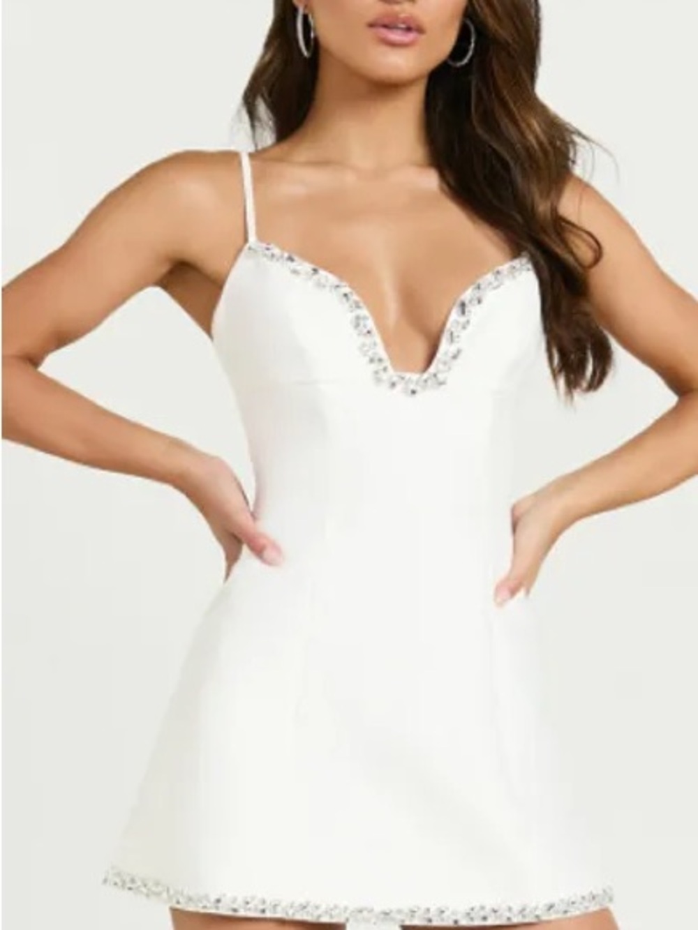 Acler White Crystal-Trim V-Neck Mini Dress